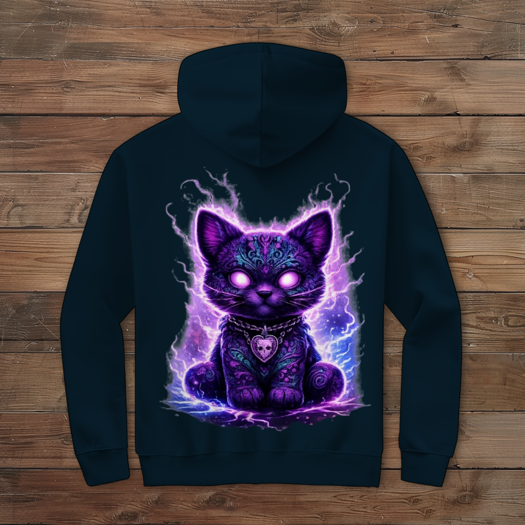 Herren Zipper Hoodie Magische schwarze Katze mit elektrischer Aura