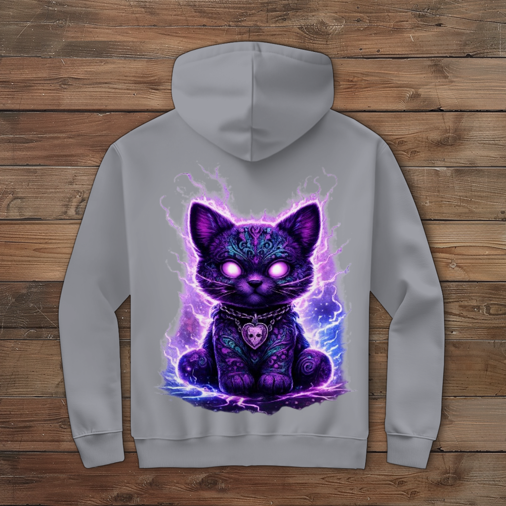 Herren Zipper Hoodie Magische schwarze Katze mit elektrischer Aura