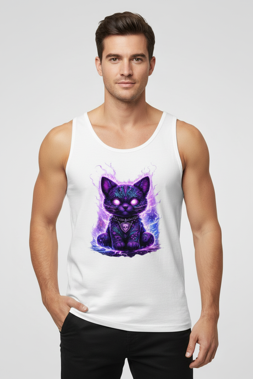 Herren Basic Tank Top Magische schwarze Katze mit elektrischer Aura