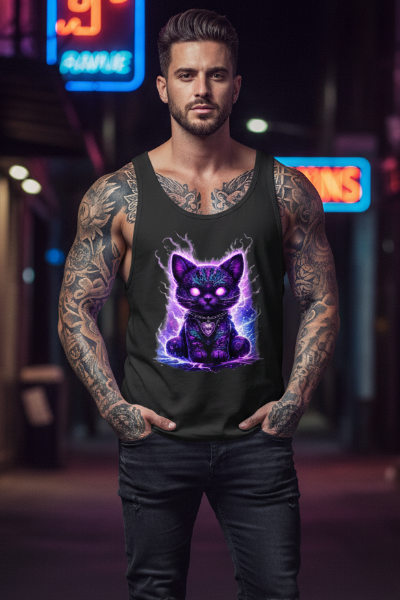 Herren Basic Tank Top Magische schwarze Katze mit elektrischer Aura