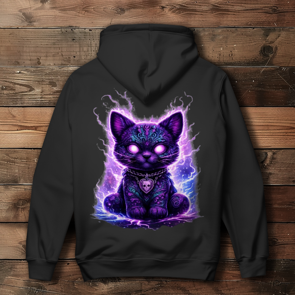 Damen Hoodie Magische schwarze Katze mit elektrischer Aura