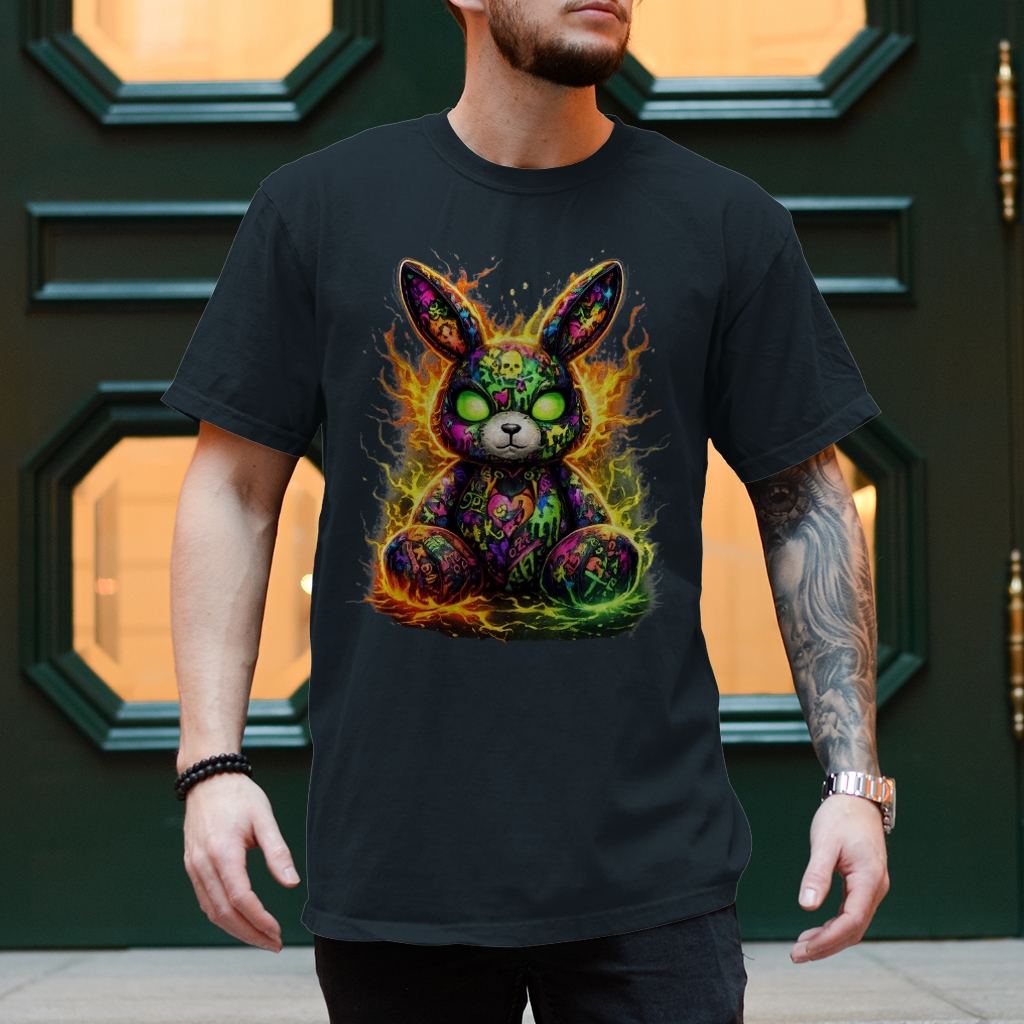 Herren T-Shirt Neon-demon bunny of fiery chaos