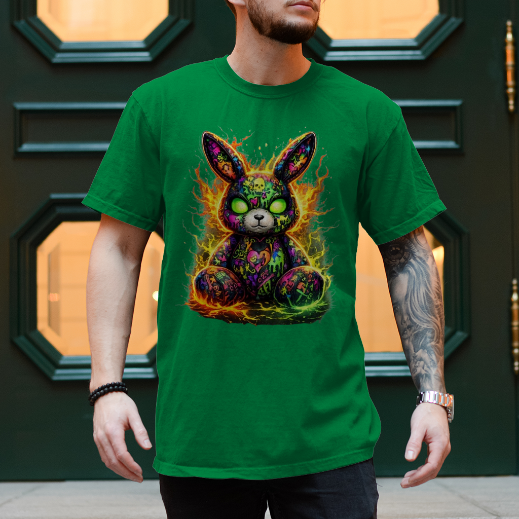 Herren T-Shirt Neon-demon bunny of fiery chaos