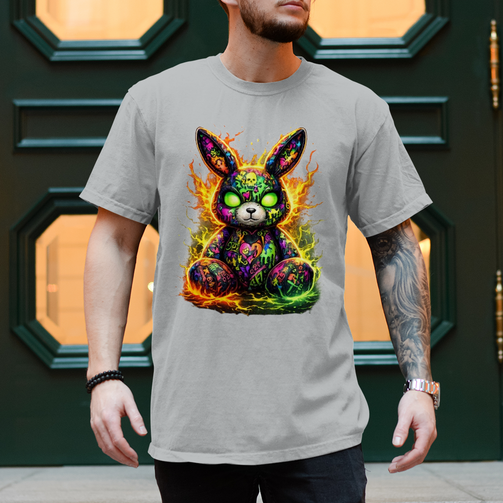 Herren T-Shirt Neon-demon bunny of fiery chaos