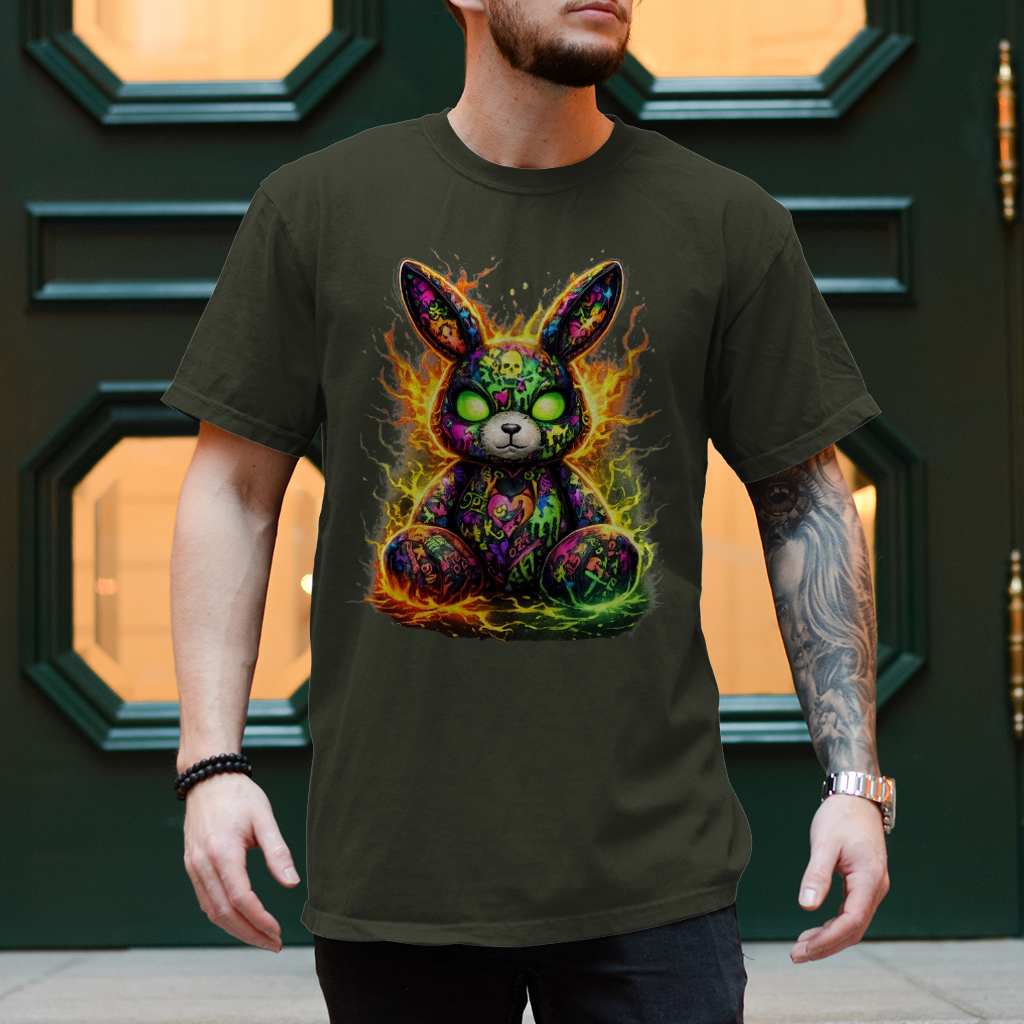 Herren T-Shirt Neon-demon bunny of fiery chaos