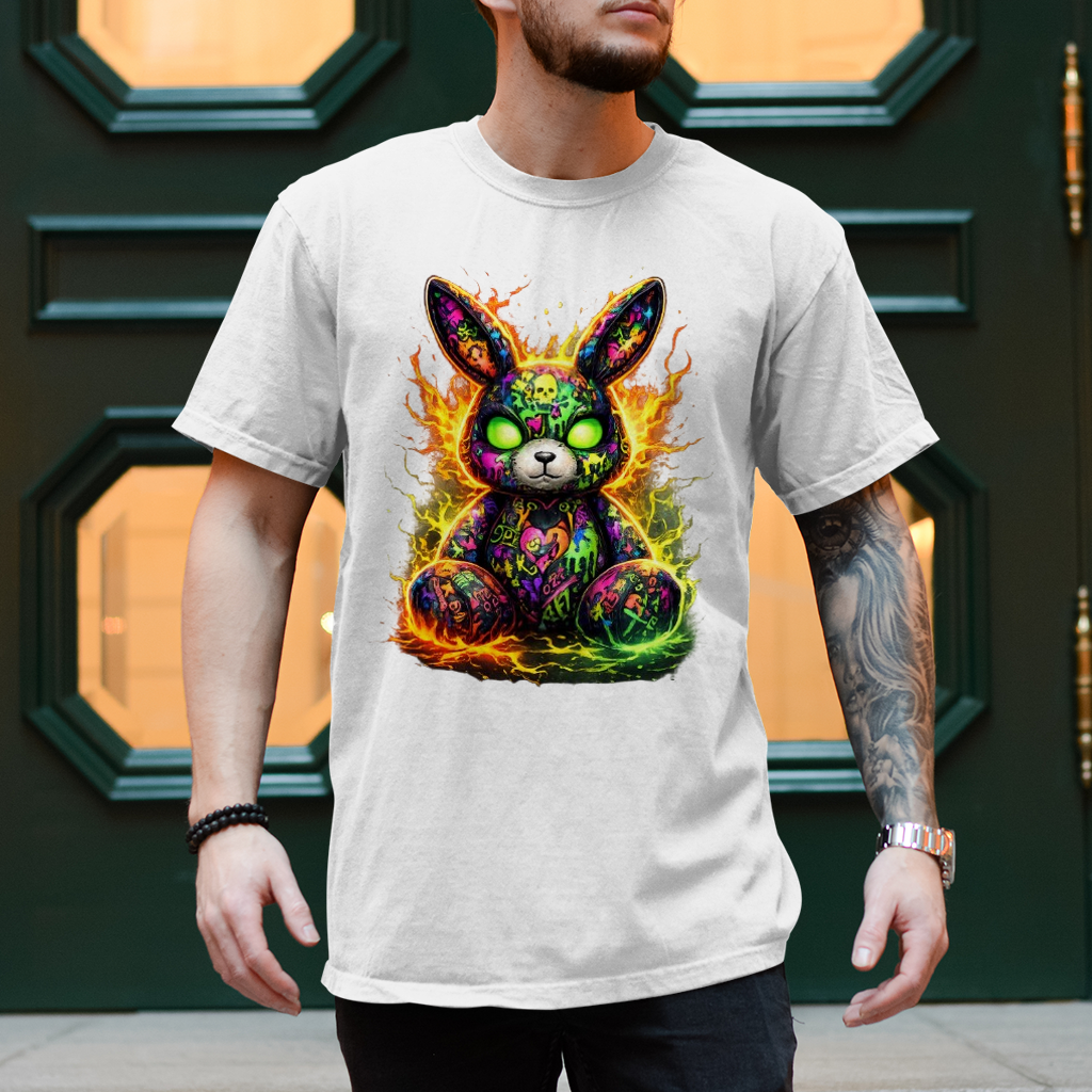Herren T-Shirt Neon-demon bunny of fiery chaos