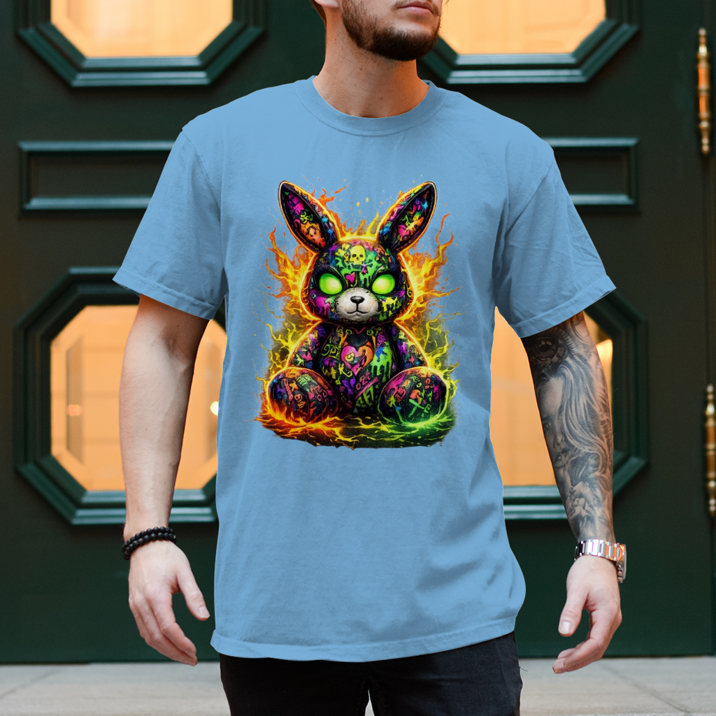 Herren T-Shirt Neon-demon bunny of fiery chaos