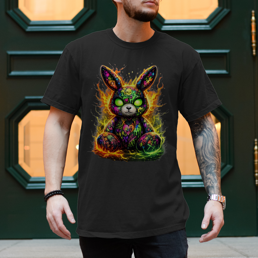 Herren T-Shirt Neon-demon bunny of fiery chaos
