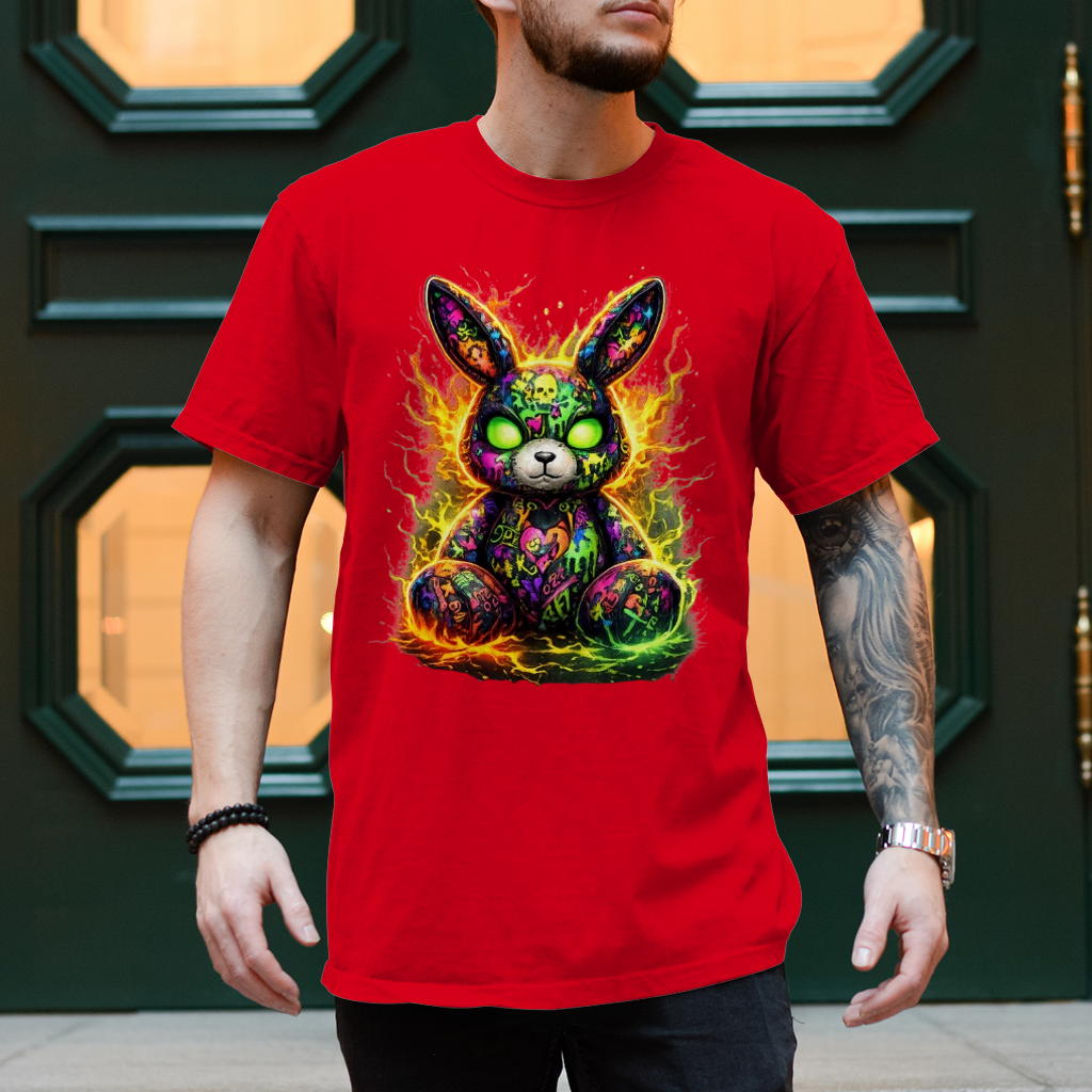 Herren T-Shirt Neon-demon bunny of fiery chaos