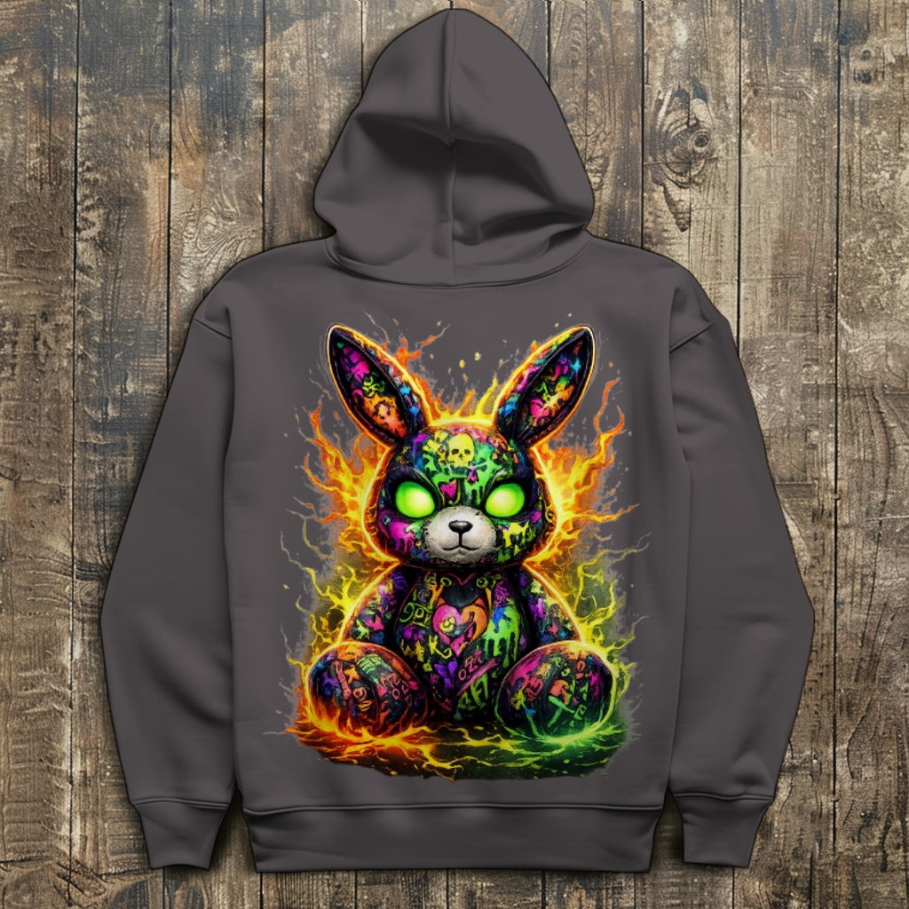 Herren Hoodie Neon-demon bunny of fiery chaos