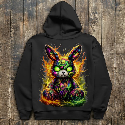 Herren Hoodie Neon-demon bunny of fiery chaos