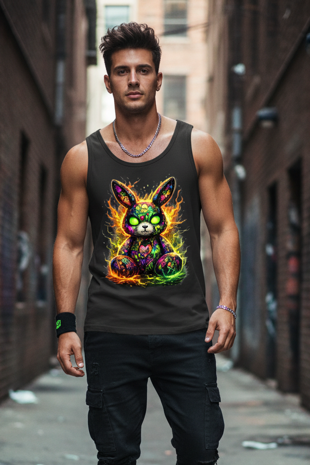 Herren Basic Tank Top Neon-demon bunny of fiery chaos