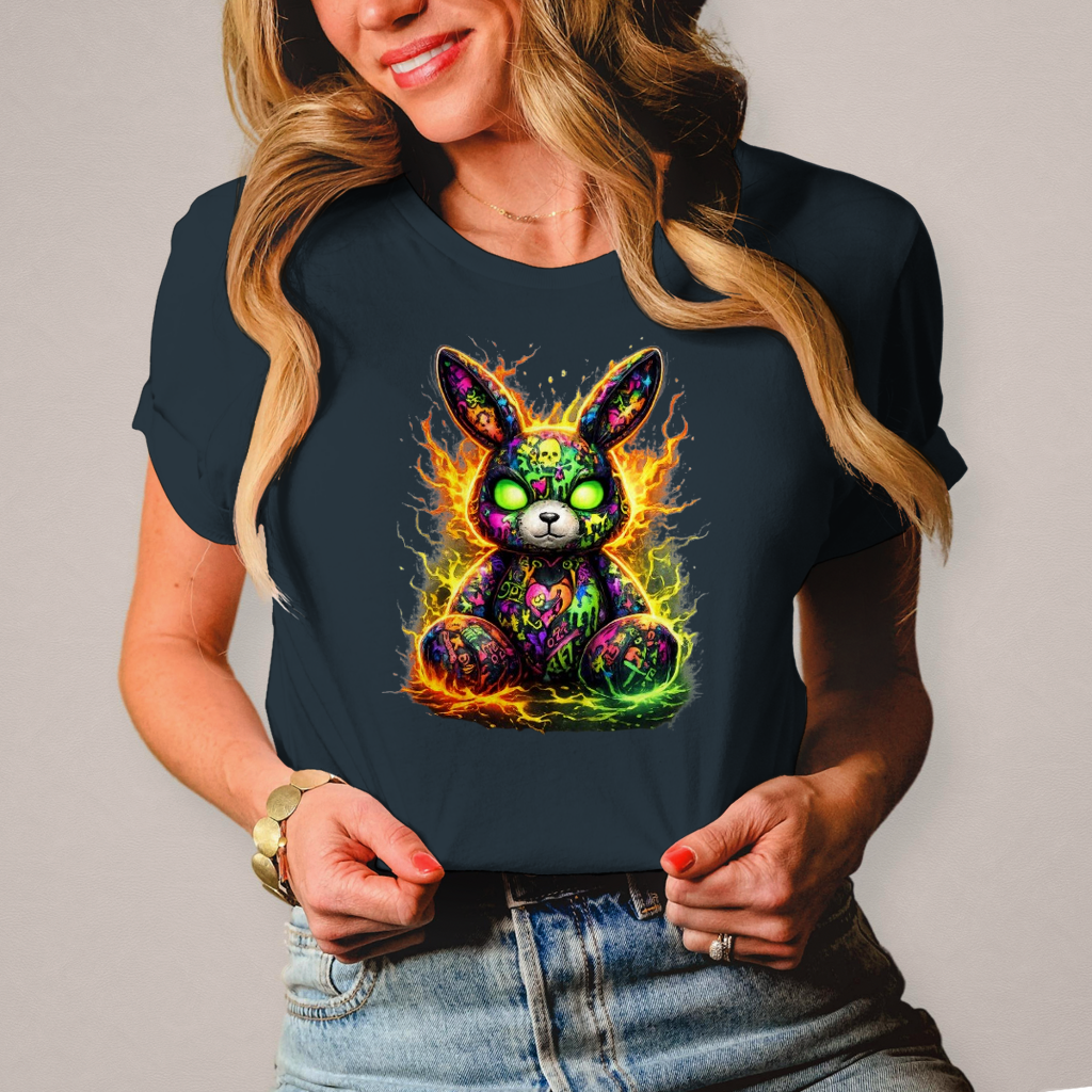 Damen T-Shirt Neon-demon bunny of fiery chaos