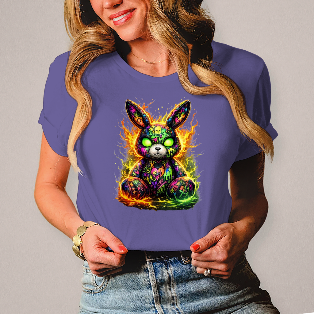 Damen T-Shirt Neon-demon bunny of fiery chaos