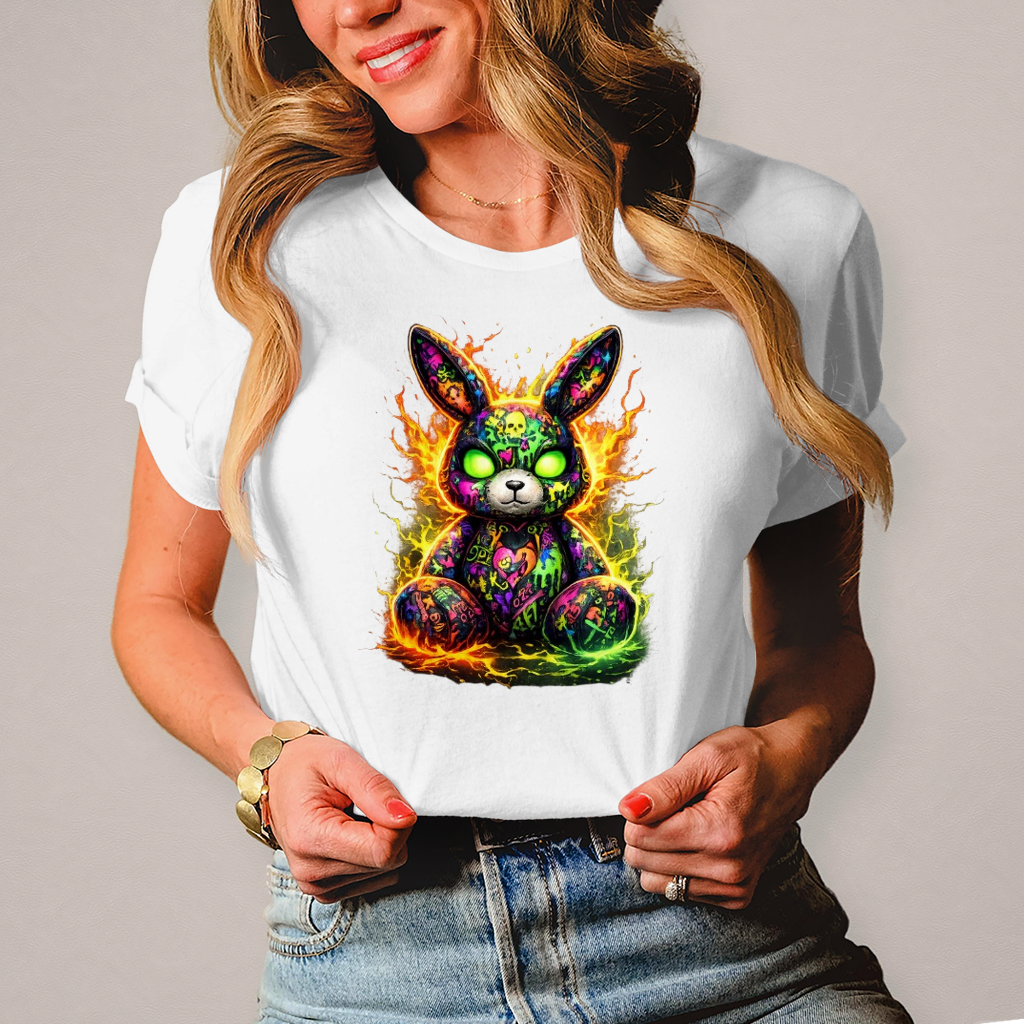 Damen T-Shirt Neon-demon bunny of fiery chaos