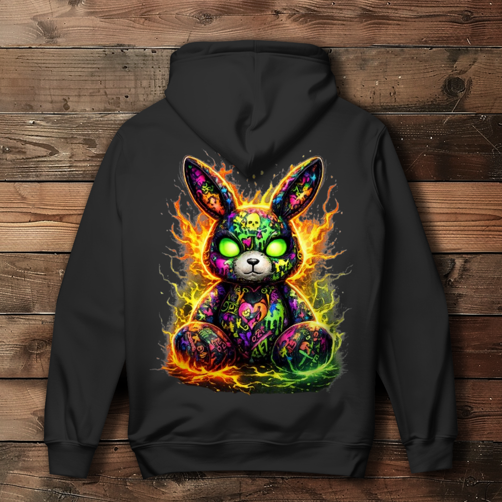 Damen Hoodie Neon-demon bunny of fiery chaos