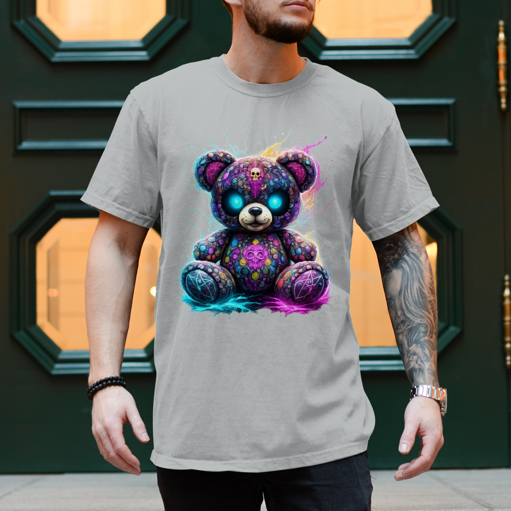 Herren T-Shirt Psychedelischer, elektrischer Teufels-Teddybär