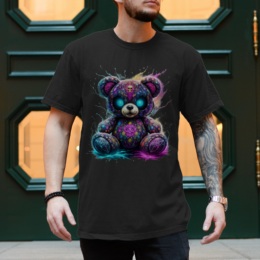 Herren T-Shirt Psychedelischer, elektrischer Teufels-Teddybär
