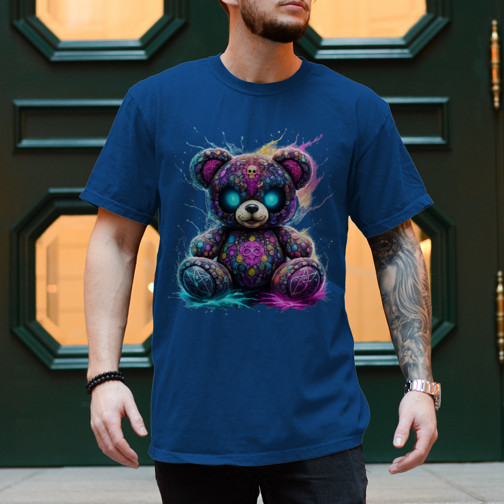 Herren T-Shirt Psychedelischer, elektrischer Teufels-Teddybär