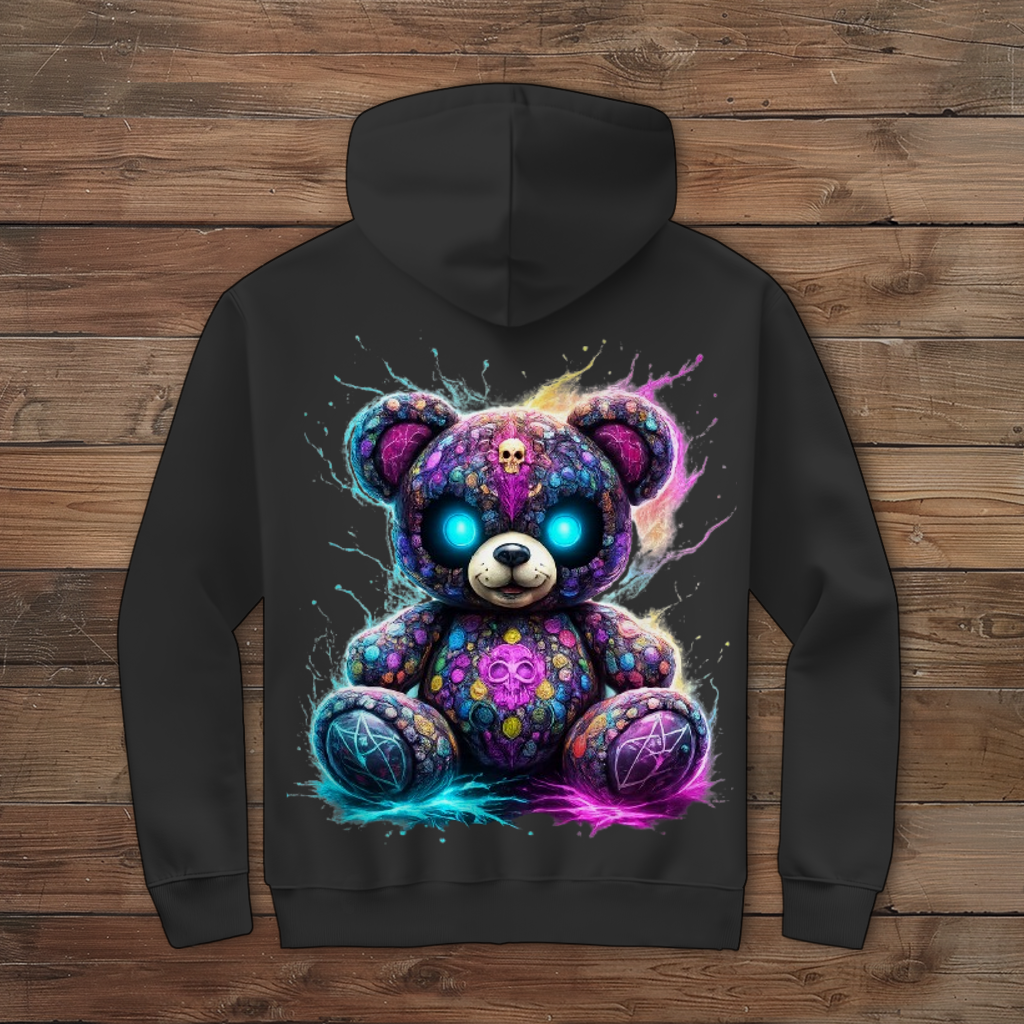 Herren Zipper Hoodie Psychedelischer, elektrischer Teufels-Teddybär