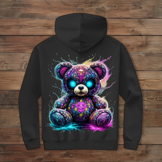 Herren Zipper Hoodie Psychedelischer, elektrischer Teufels-Teddybär