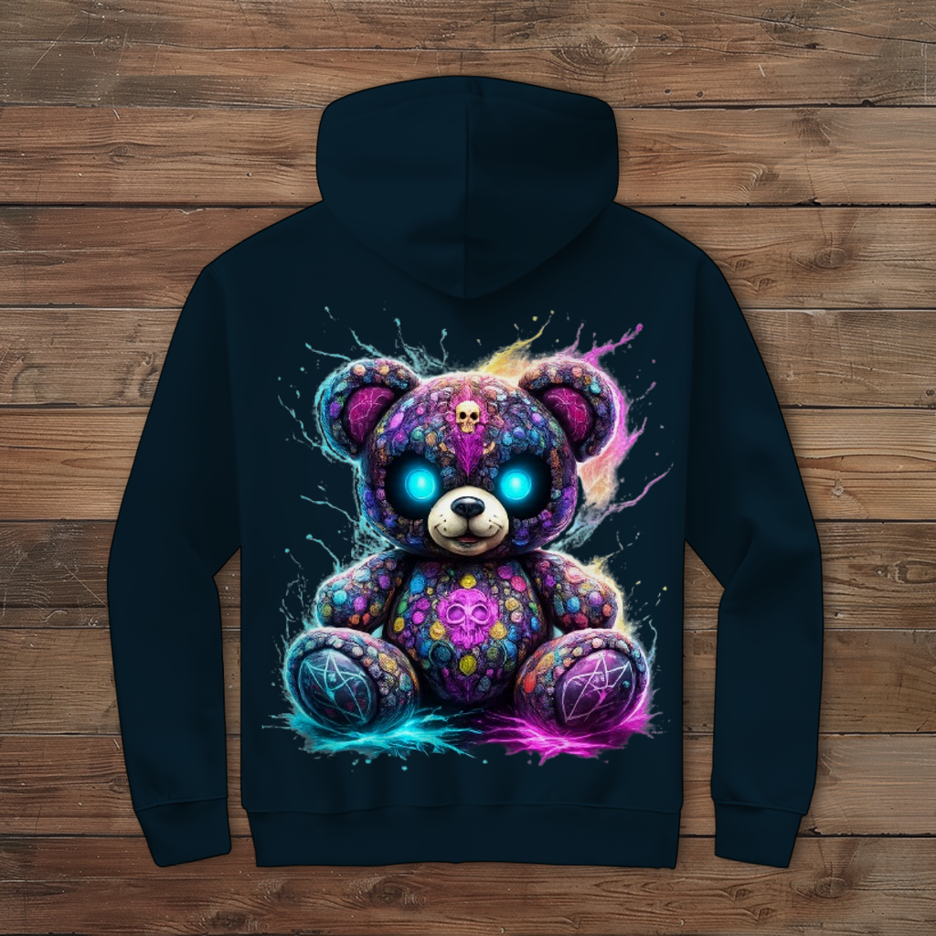 Herren Zipper Hoodie Psychedelischer, elektrischer Teufels-Teddybär