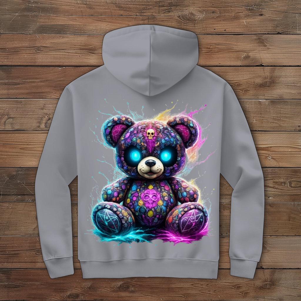 Herren Zipper Hoodie Psychedelischer, elektrischer Teufels-Teddybär