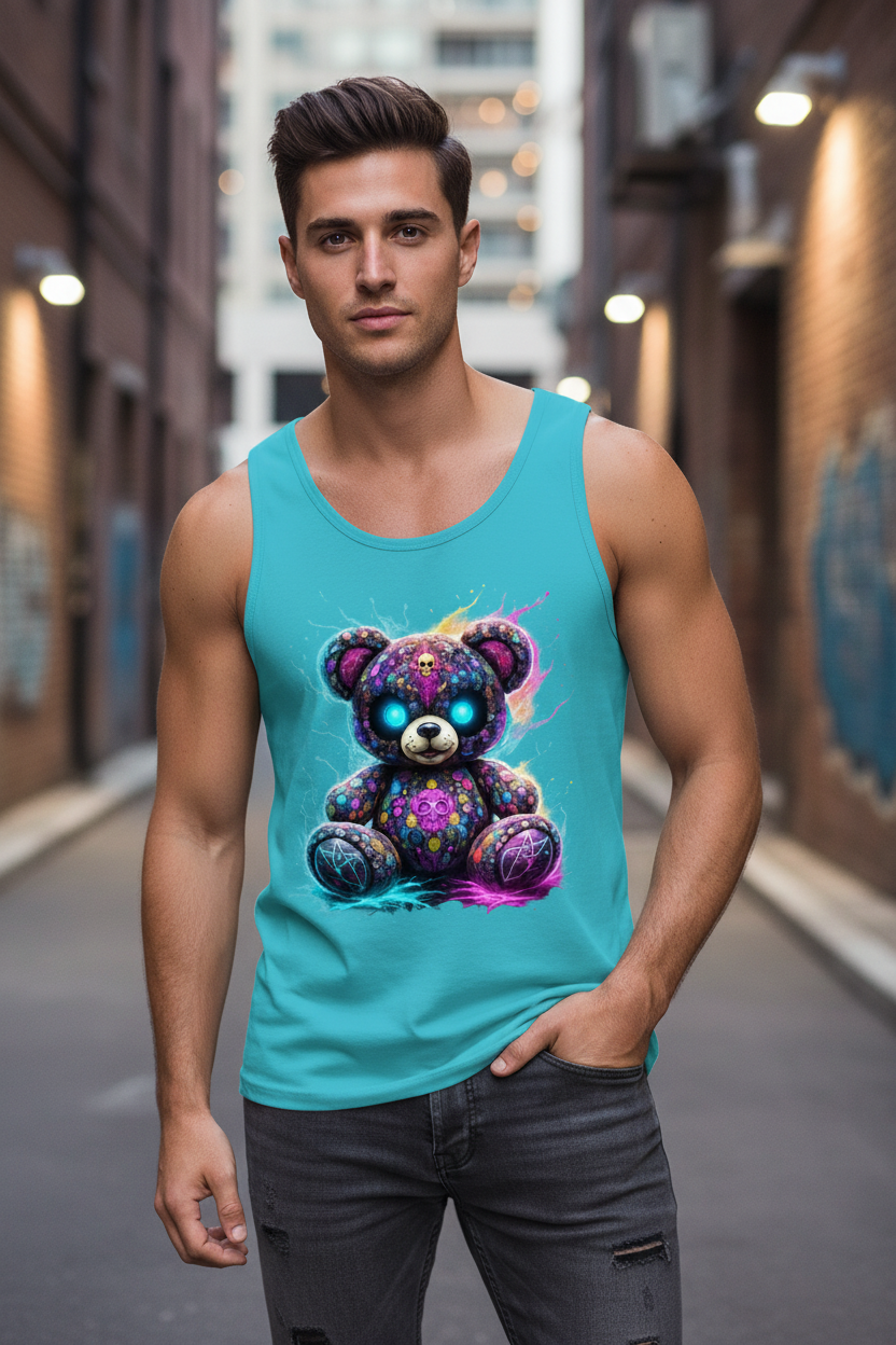 Herren Basic Tank Top Psychedelischer, elektrischer Teufels-Teddybär