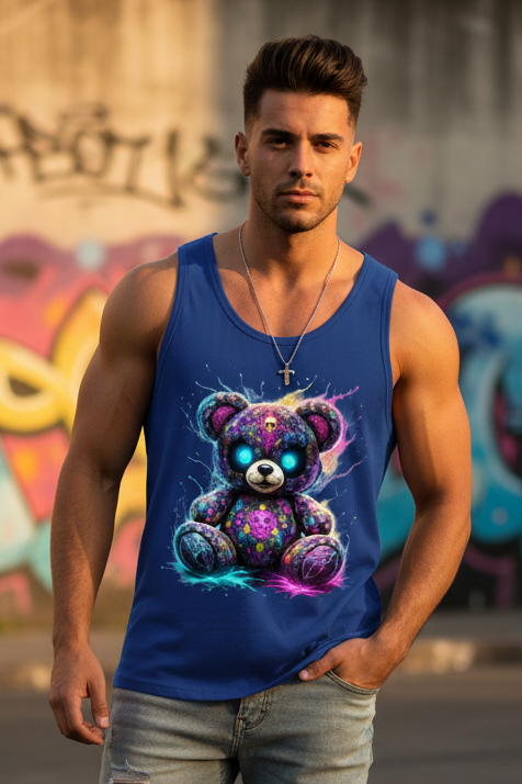 Herren Basic Tank Top Psychedelischer, elektrischer Teufels-Teddybär