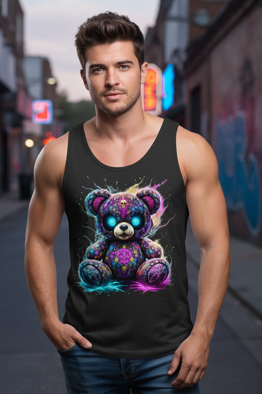 Herren Basic Tank Top Psychedelischer, elektrischer Teufels-Teddybär