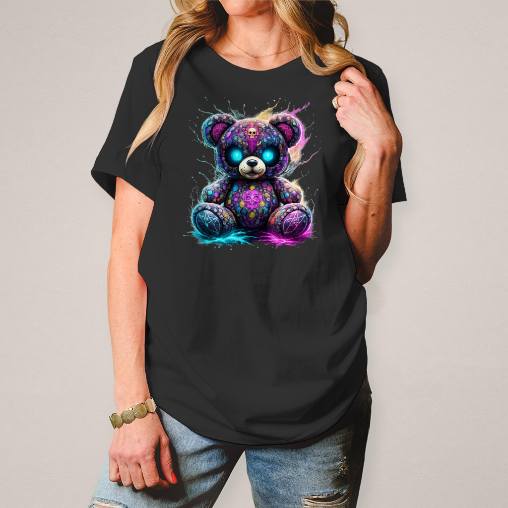 Damen T-Shirt Psychedelischer, elektrischer Teufels-Teddybär