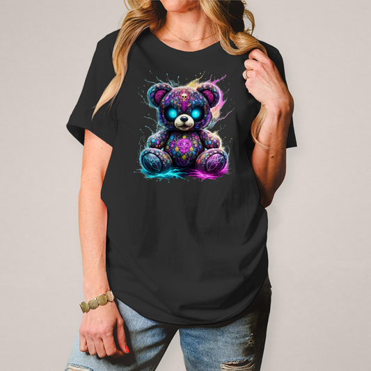 Damen T-Shirt Psychedelischer, elektrischer Teufels-Teddybär