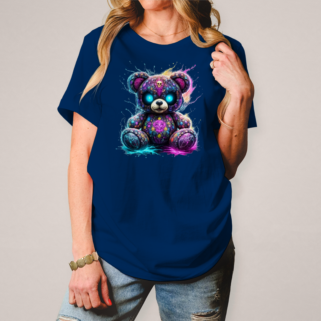 Damen T-Shirt Psychedelischer, elektrischer Teufels-Teddybär