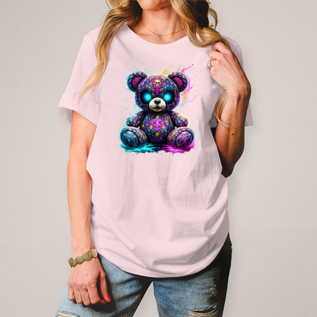 Damen T-Shirt Psychedelischer, elektrischer Teufels-Teddybär