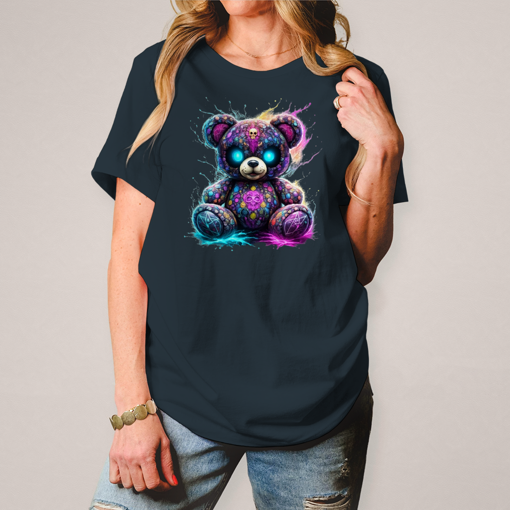 Damen T-Shirt Psychedelischer, elektrischer Teufels-Teddybär