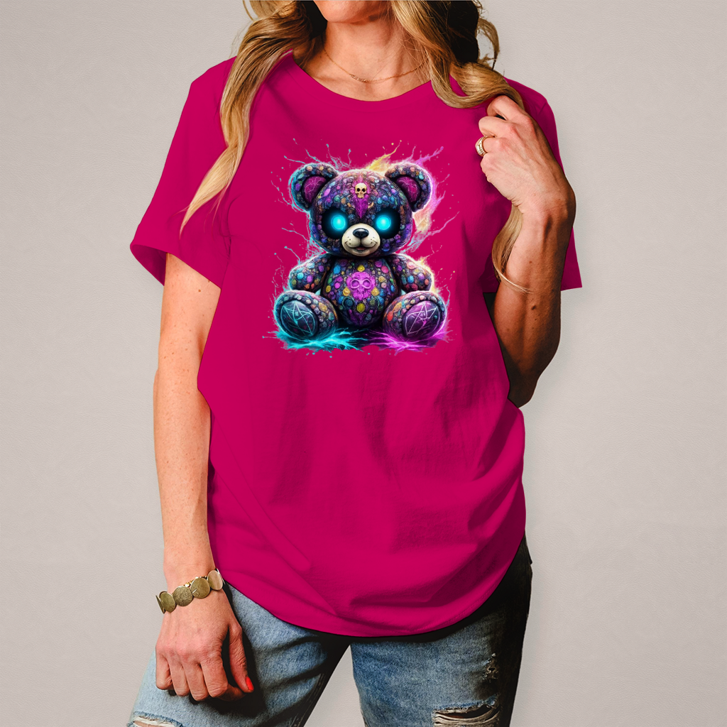 Damen T-Shirt Psychedelischer, elektrischer Teufels-Teddybär