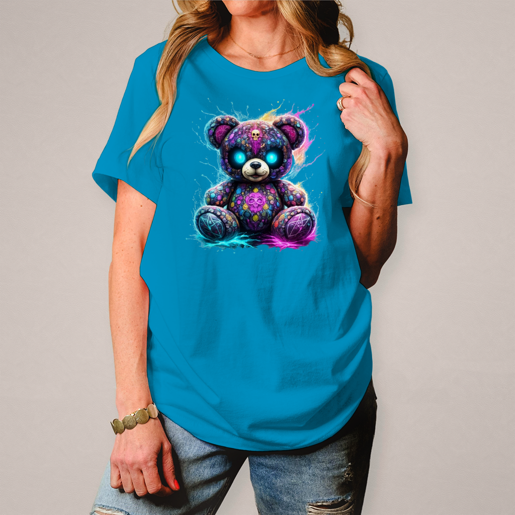 Damen T-Shirt Psychedelischer, elektrischer Teufels-Teddybär