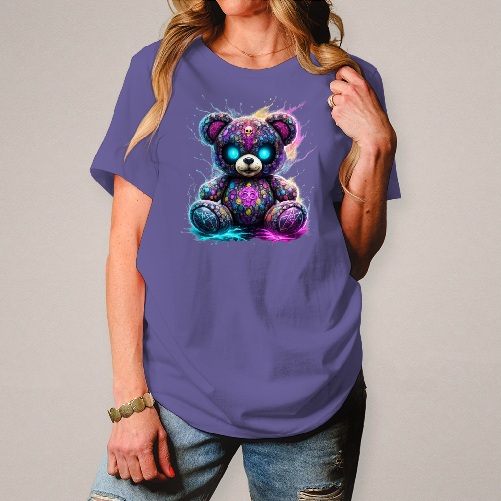 Damen T-Shirt Psychedelischer, elektrischer Teufels-Teddybär