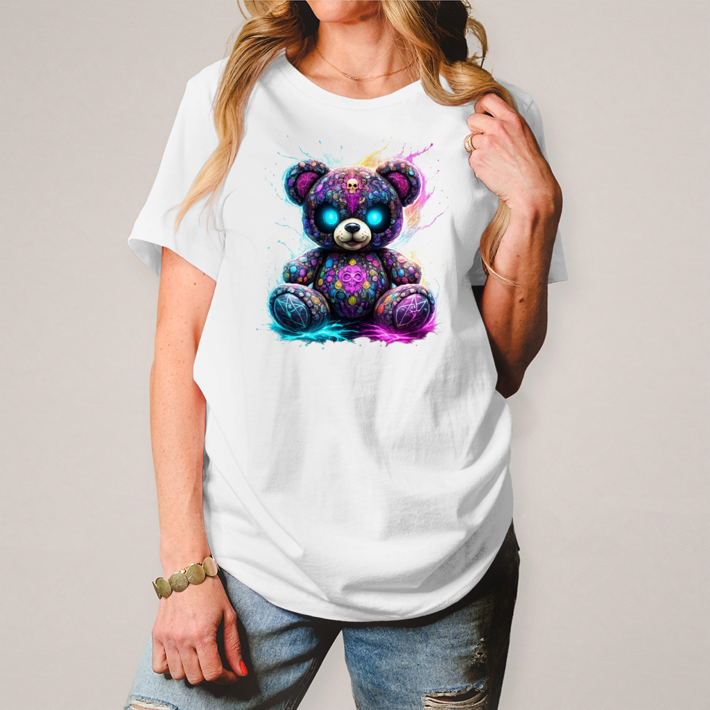 Damen T-Shirt Psychedelischer, elektrischer Teufels-Teddybär