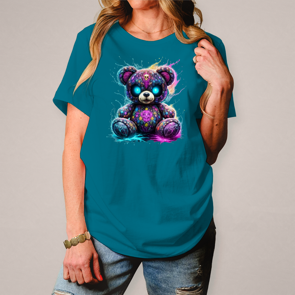 Damen T-Shirt Psychedelischer, elektrischer Teufels-Teddybär
