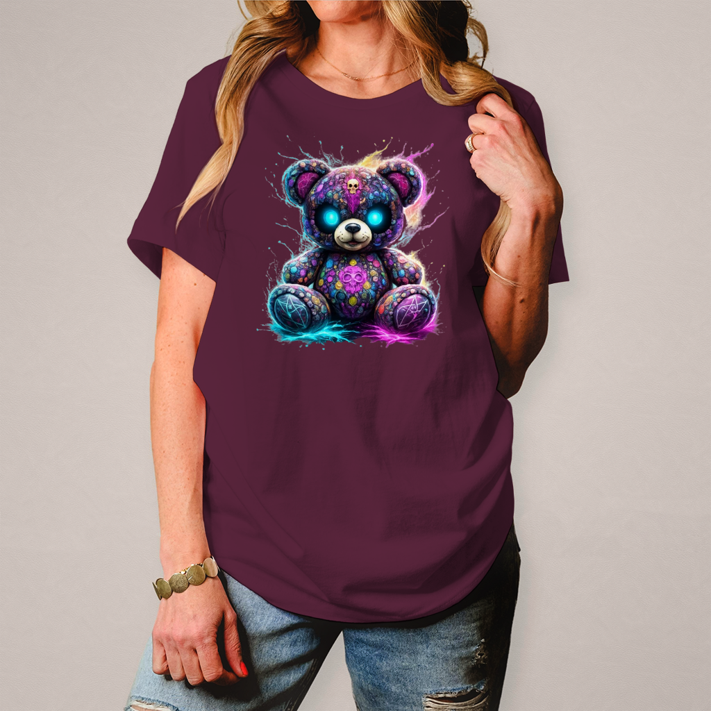 Damen T-Shirt Psychedelischer, elektrischer Teufels-Teddybär