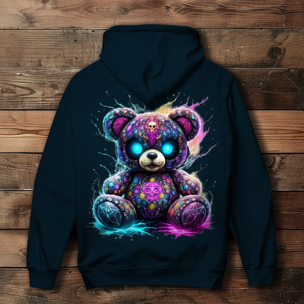 Damen Hoodie Psychedelischer, elektrischer Teufels-Teddybär