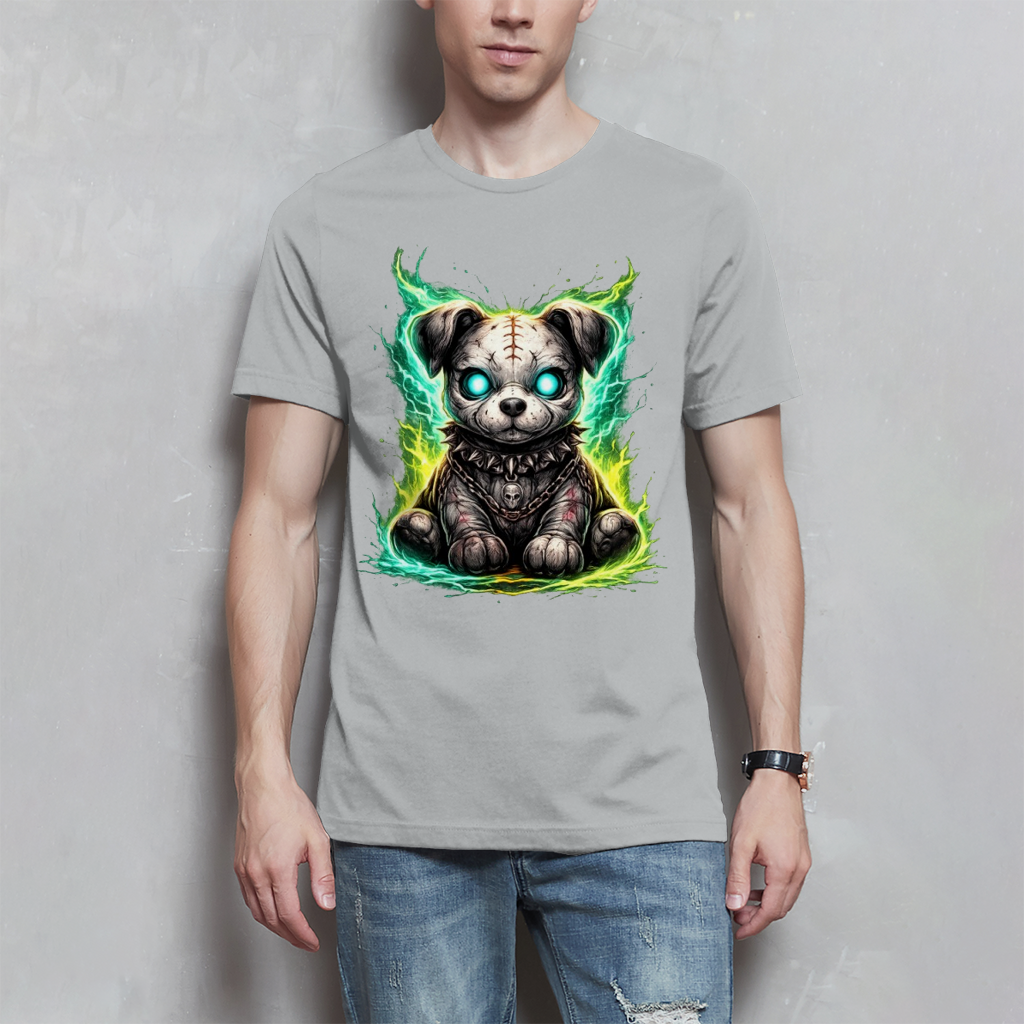 Herren T-Shirt Unheimlicher zombifizierter Welpe mit Energie