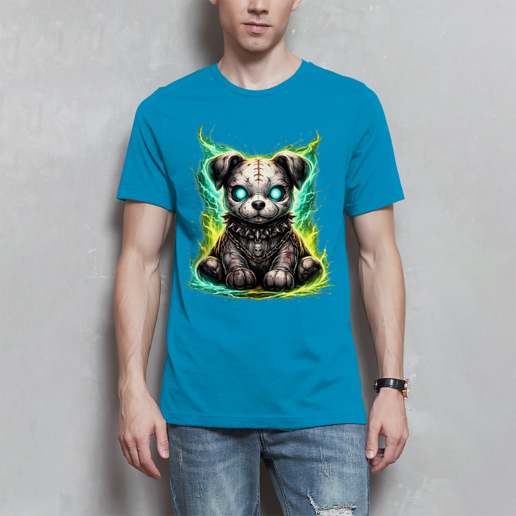 Herren T-Shirt Unheimlicher zombifizierter Welpe mit Energie