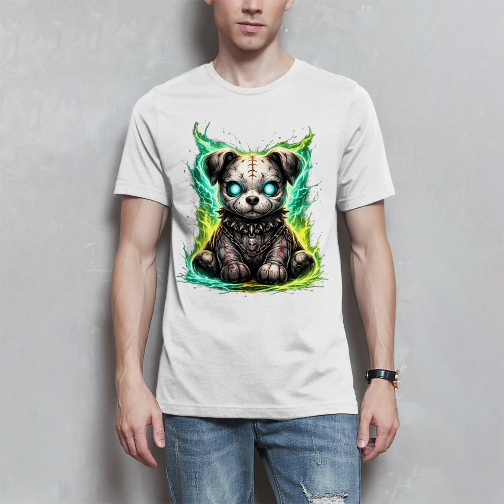 Herren T-Shirt Unheimlicher zombifizierter Welpe mit Energie