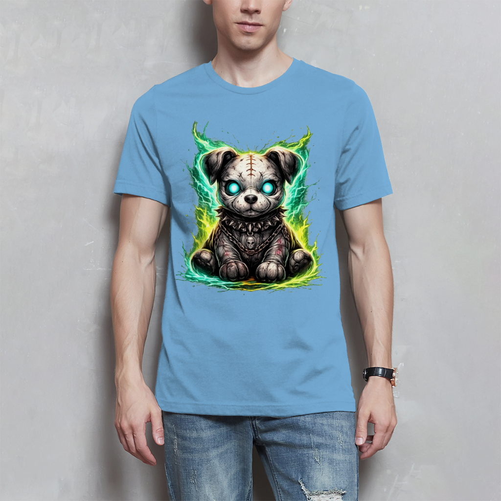 Herren T-Shirt Unheimlicher zombifizierter Welpe mit Energie