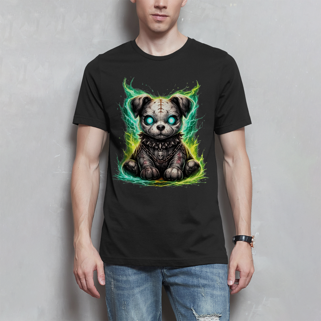 Herren T-Shirt Unheimlicher zombifizierter Welpe mit Energie