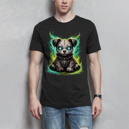Herren T-Shirt Unheimlicher zombifizierter Welpe mit Energie