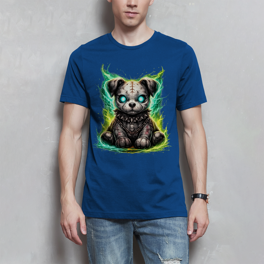 Herren T-Shirt Unheimlicher zombifizierter Welpe mit Energie