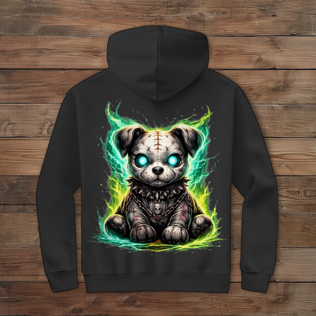 Herren Zipper Hoodie Unheimlicher zombifizierter Welpe mit Energie
